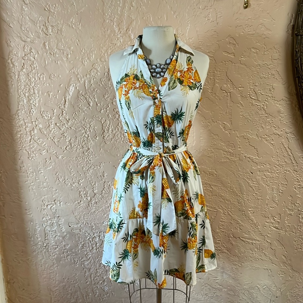 Chloe & Rene Womens Pineapple Floral
print Spring/ Summer midi dress size small